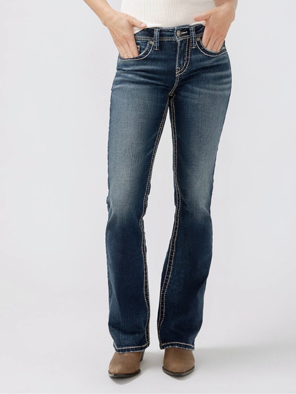 Silver Jeans Suki Sz 29 Bootcut Denim Blue Jean Mid Rise 29x27.5 Hemmed 5-Pocket